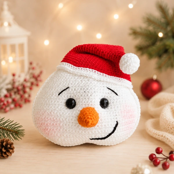 Almofada de crochê Boneco de Neve