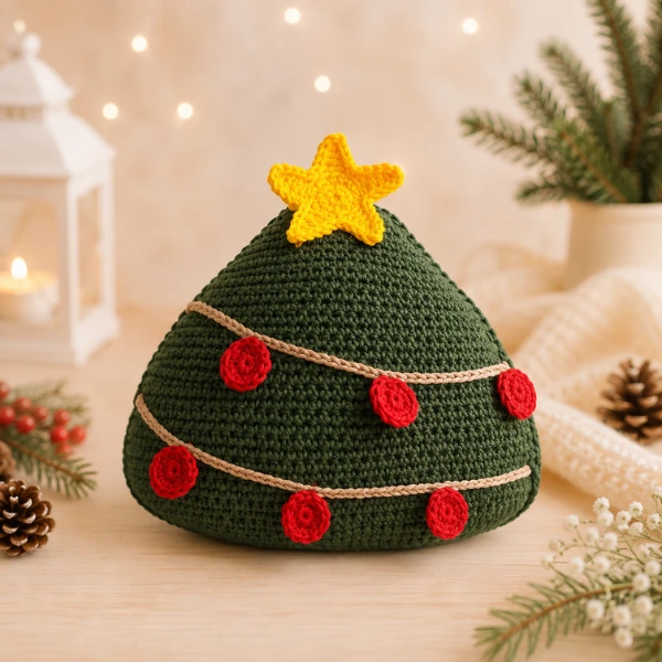 Almofada de crochê Árvore de Natal